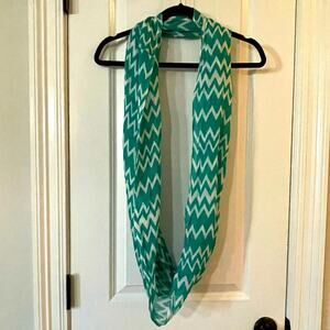 Teal and Grey Chevron Print Infinity Scarf - EUC